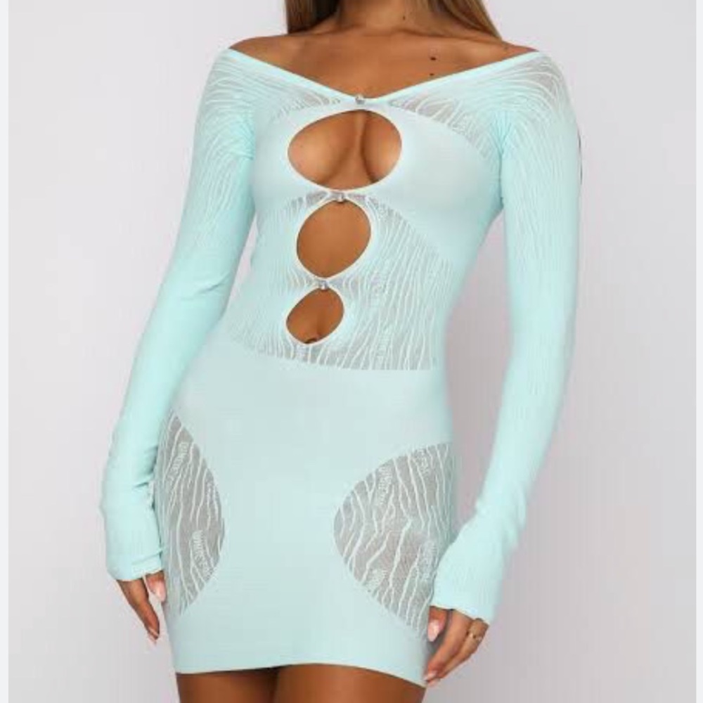 White fox one of a kind long sleeve dress